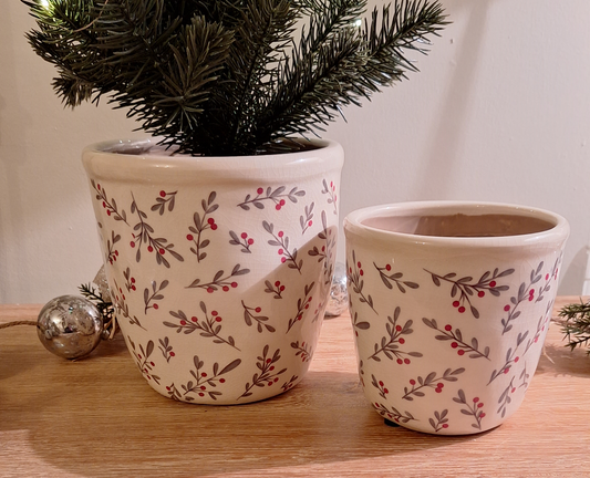 Set Of Red Berry Planters