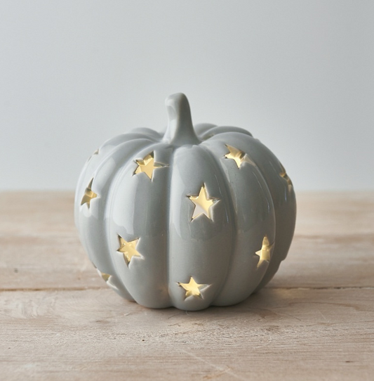 Large Grey ceramic Pumpkin Tealight